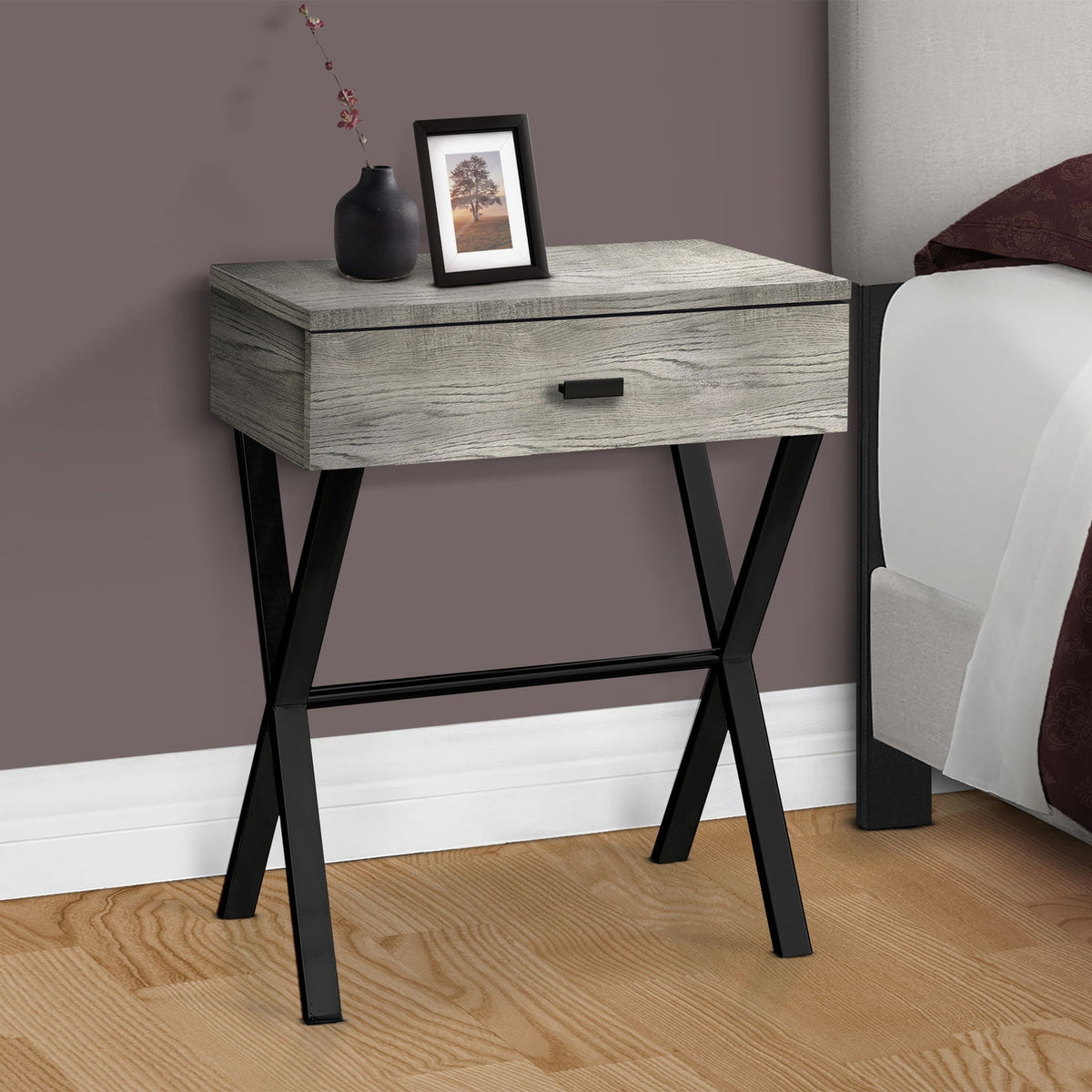 Accent Side X Table, Storage Drawer, Contemporary & Modern