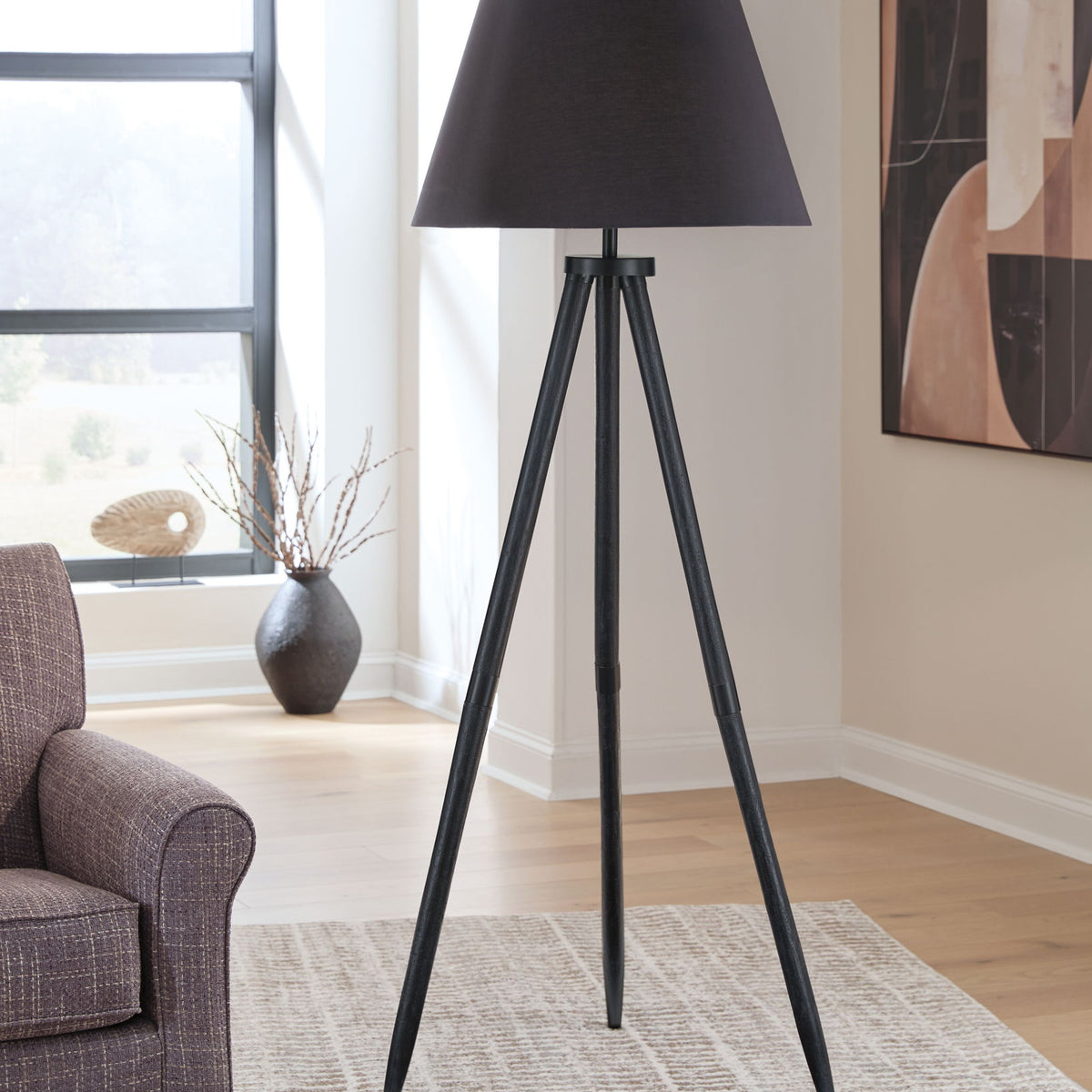 Orhan - Wood Floor Lamp - Black