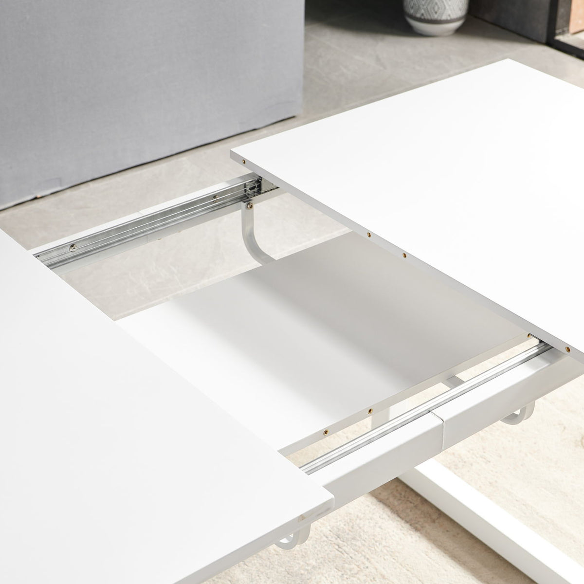 Square Extendable Dining Table With Metal Leg, Modern Space Saving Kitchen Table For Living Room