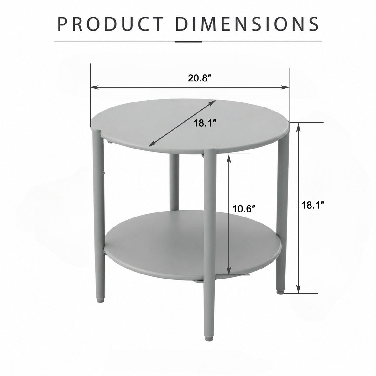 Round Outdoor Coffee Table With Shelf For Garden - Gray