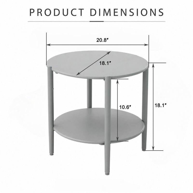 Round Outdoor Coffee Table With Shelf For Garden - Gray
