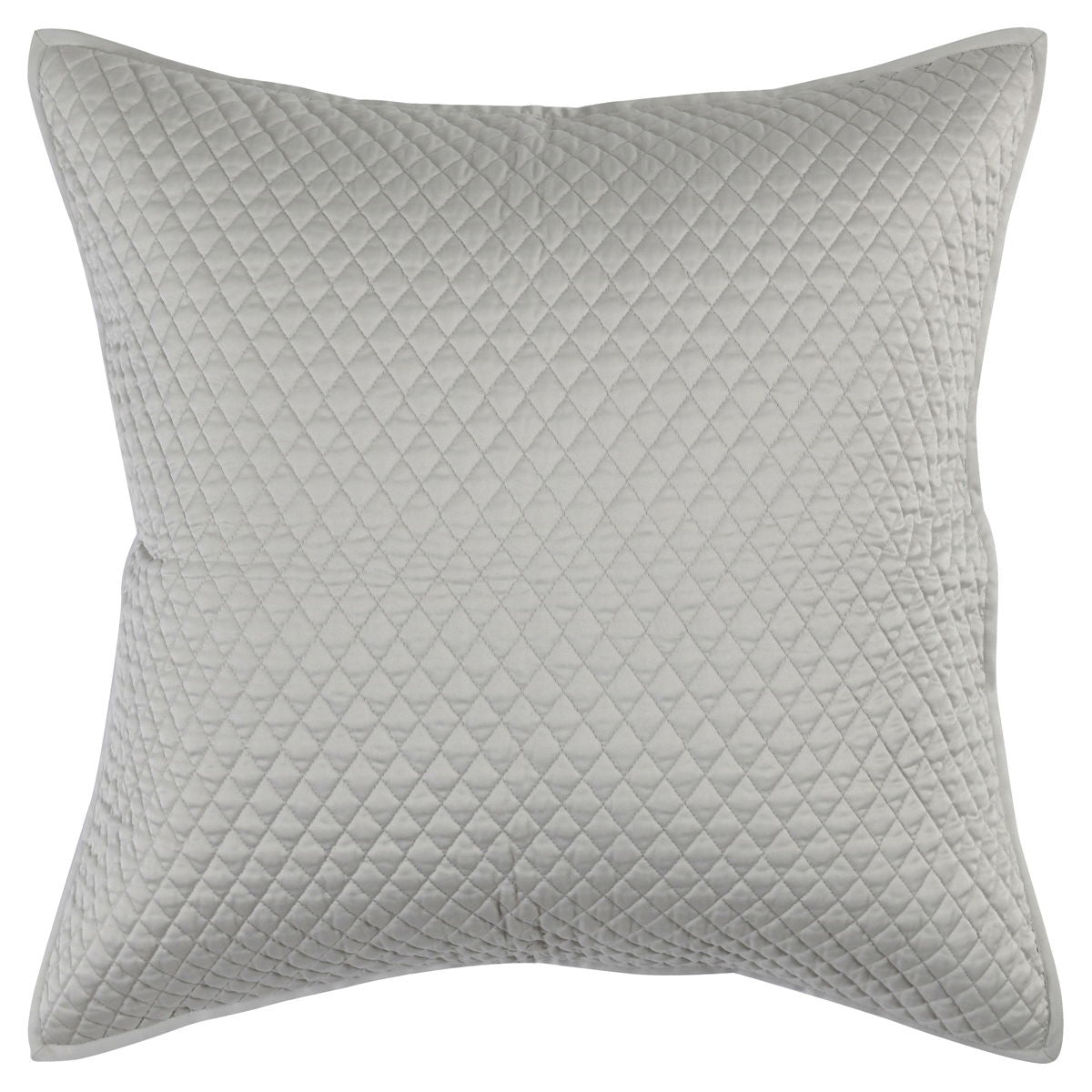 Silver-gray diamond-quilted pillow sham, square with stitched diamond pattern