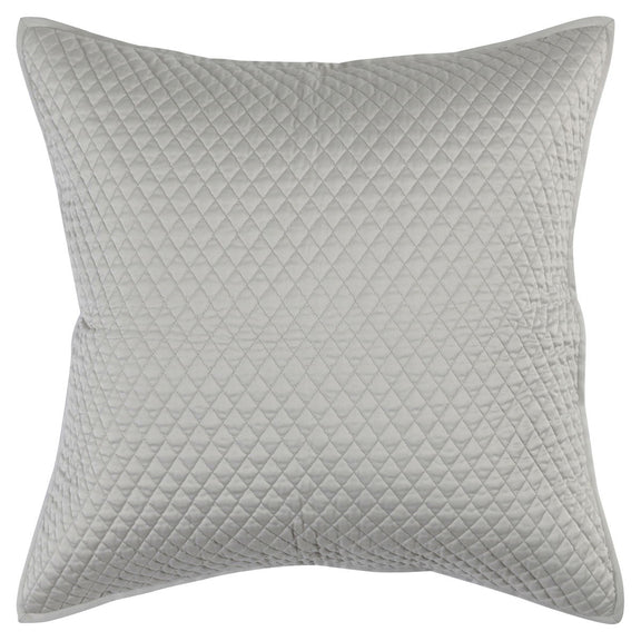 Silver-gray diamond-quilted pillow sham, square with stitched diamond pattern
