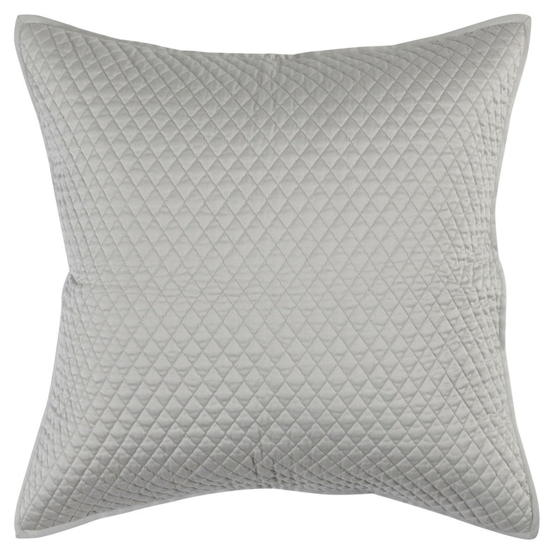 Silver-gray diamond-quilted pillow sham, square with stitched diamond pattern