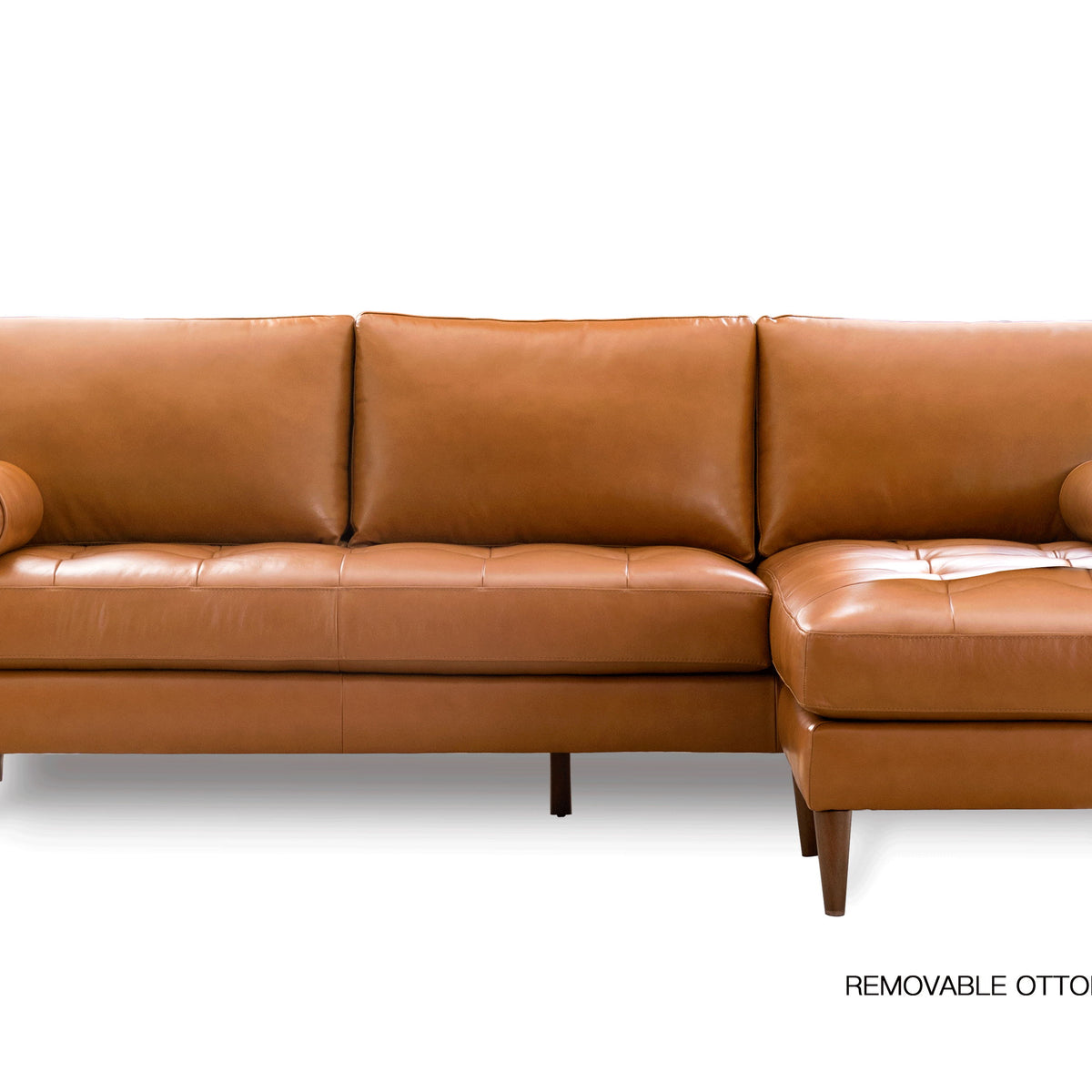 Mid-Century Tufted Leather Sectional With Reversible Chaise
