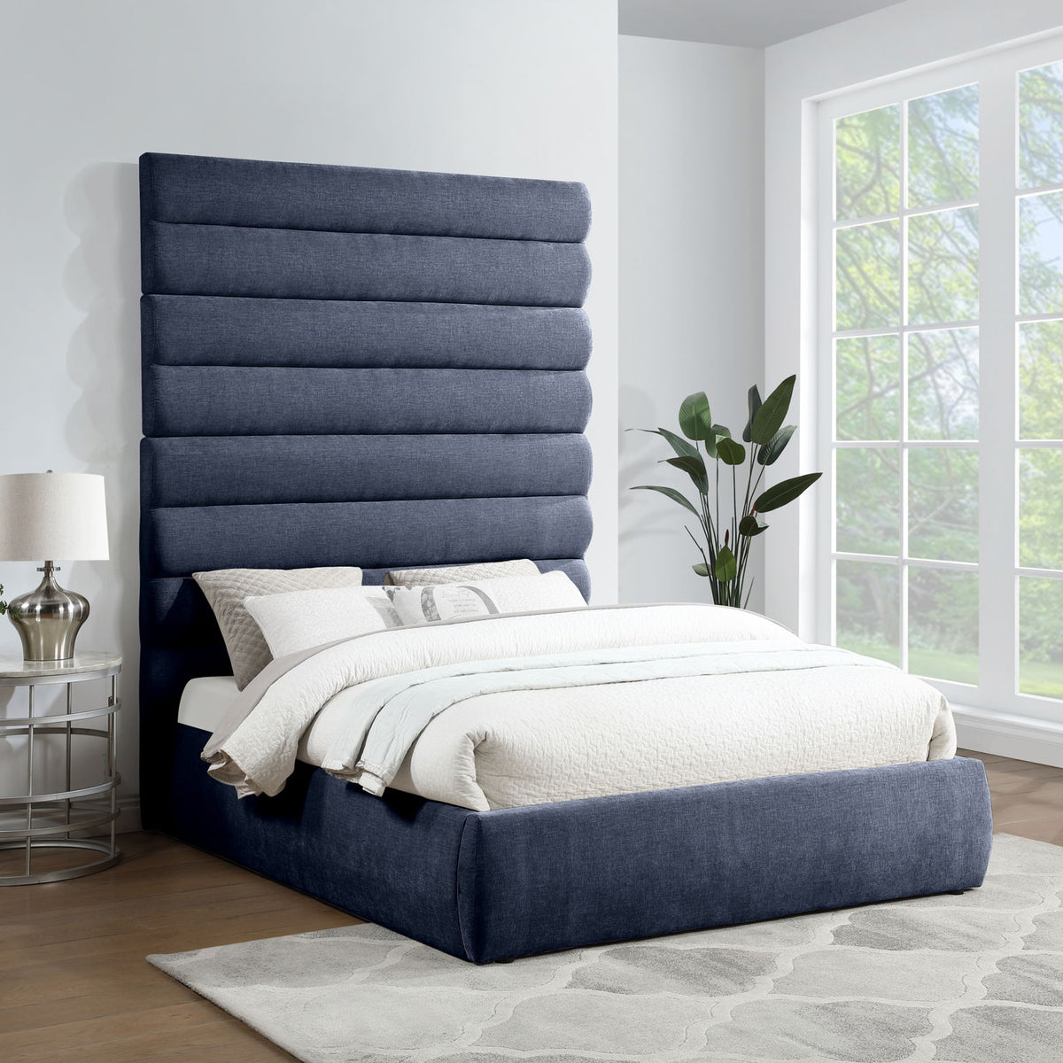 Adam - Chenille Fabric Bed With 89" Headboard