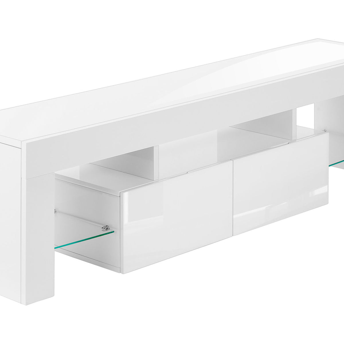 TV Stand, Console, Media Entertainment Center, Storage Cabinet, Glossy Contemporary & Modern - White
