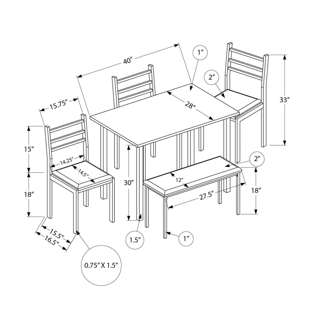 Dining Set, 5 Pieces Set, Rectangular, Small, Contemporary & Modern