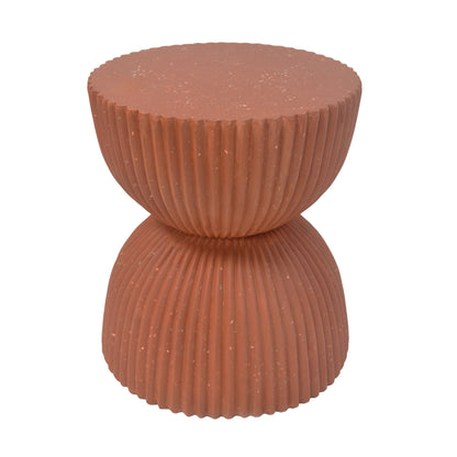 Orange speckled ribbed side table with two stacked rounded forms