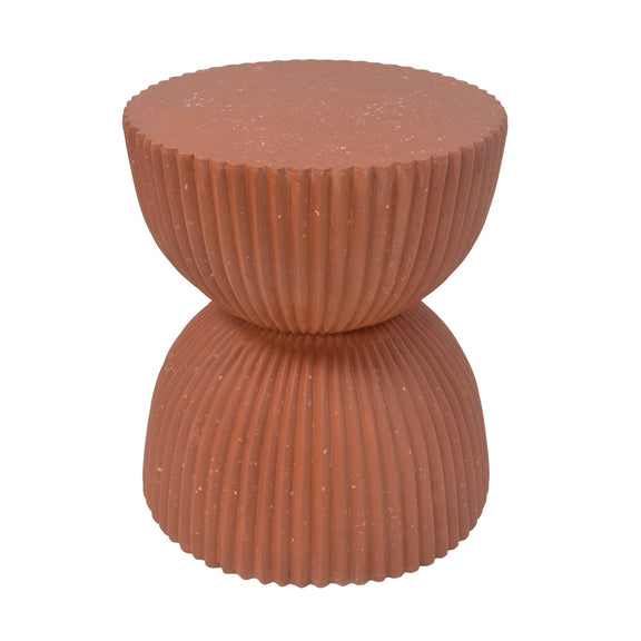 Orange speckled ribbed side table with two stacked rounded forms