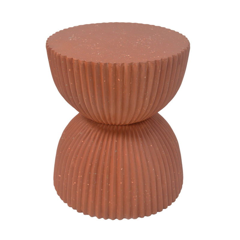 Orange speckled ribbed side table with two stacked rounded forms