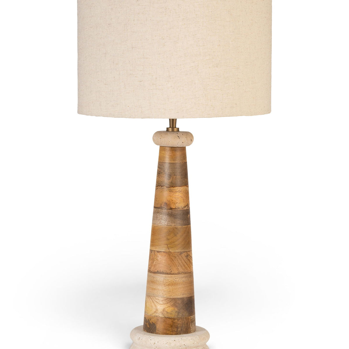 Palea - Mango Wood Base And Linen Textured Fabric Shade Table Lamp - Travertine / Natural