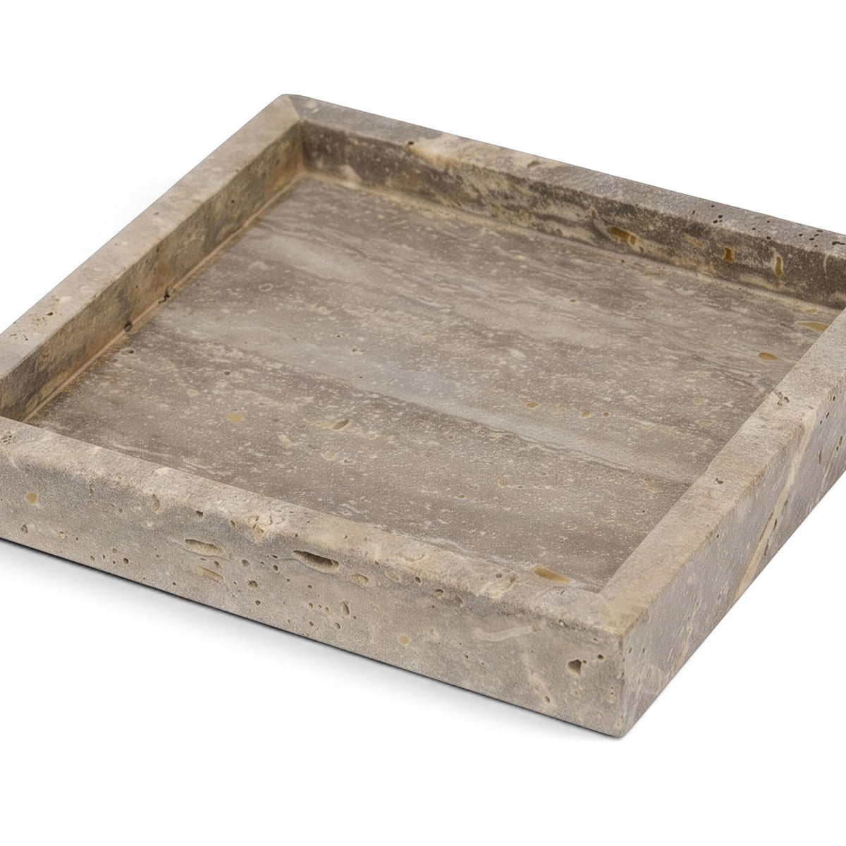 Rectangular gray marble tray with subtle speckling and raised edges.