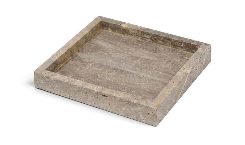 Rectangular gray marble tray with subtle speckling and raised edges.