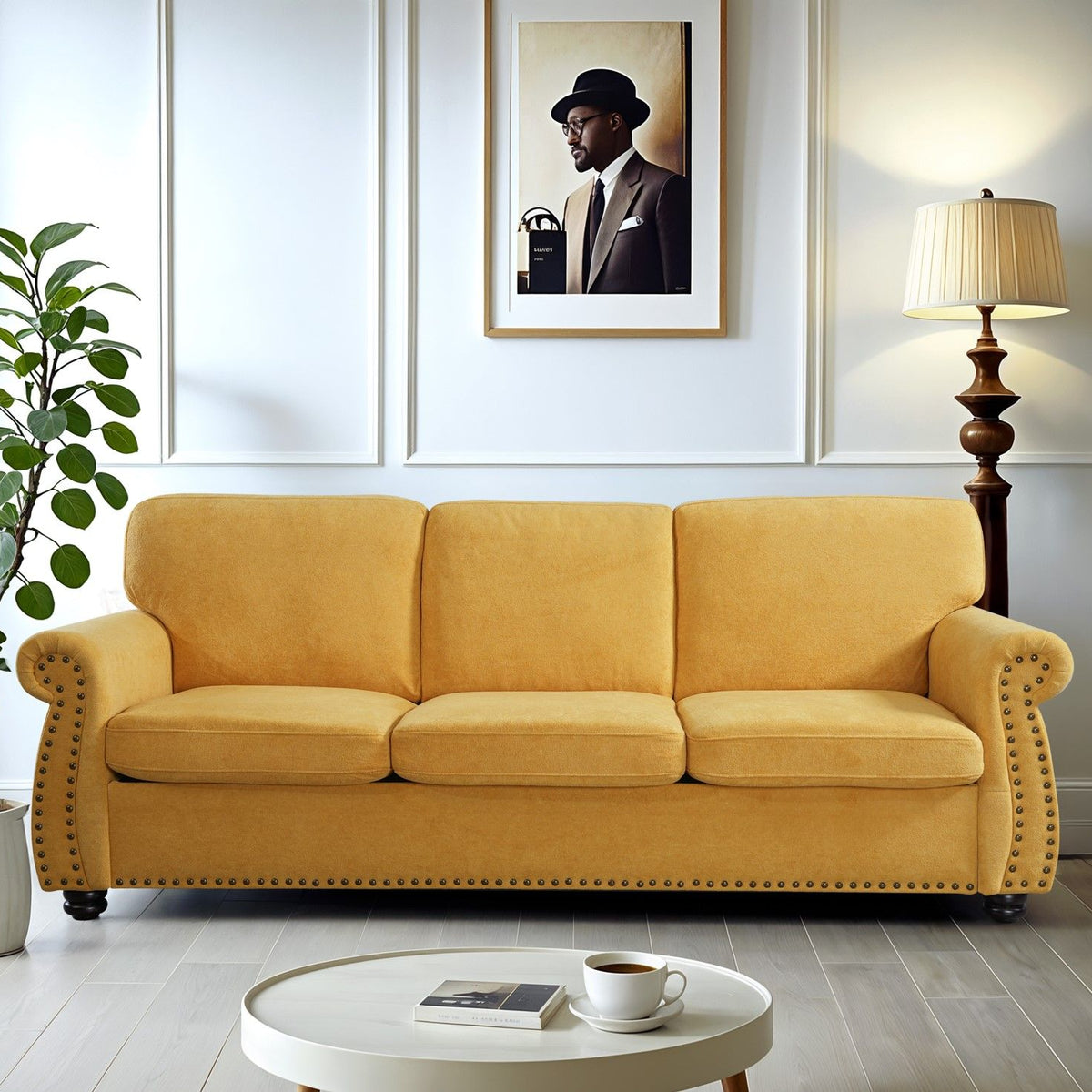 Soft Sofa, Upholstered 3 Seater Couch With High Density Foam, Loose Back Cushions And Turned Legs