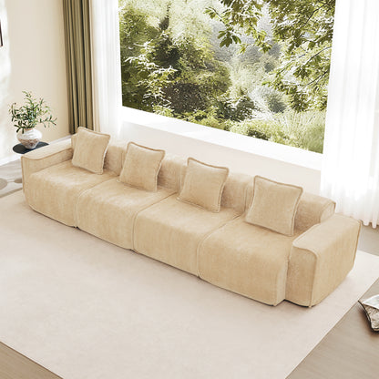 4-Seater Modern Velvet Sofa - Light Camel Velvet