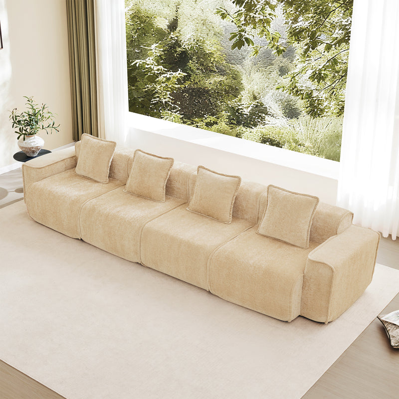 4-Seater Modern Velvet Sofa - Light Camel Velvet