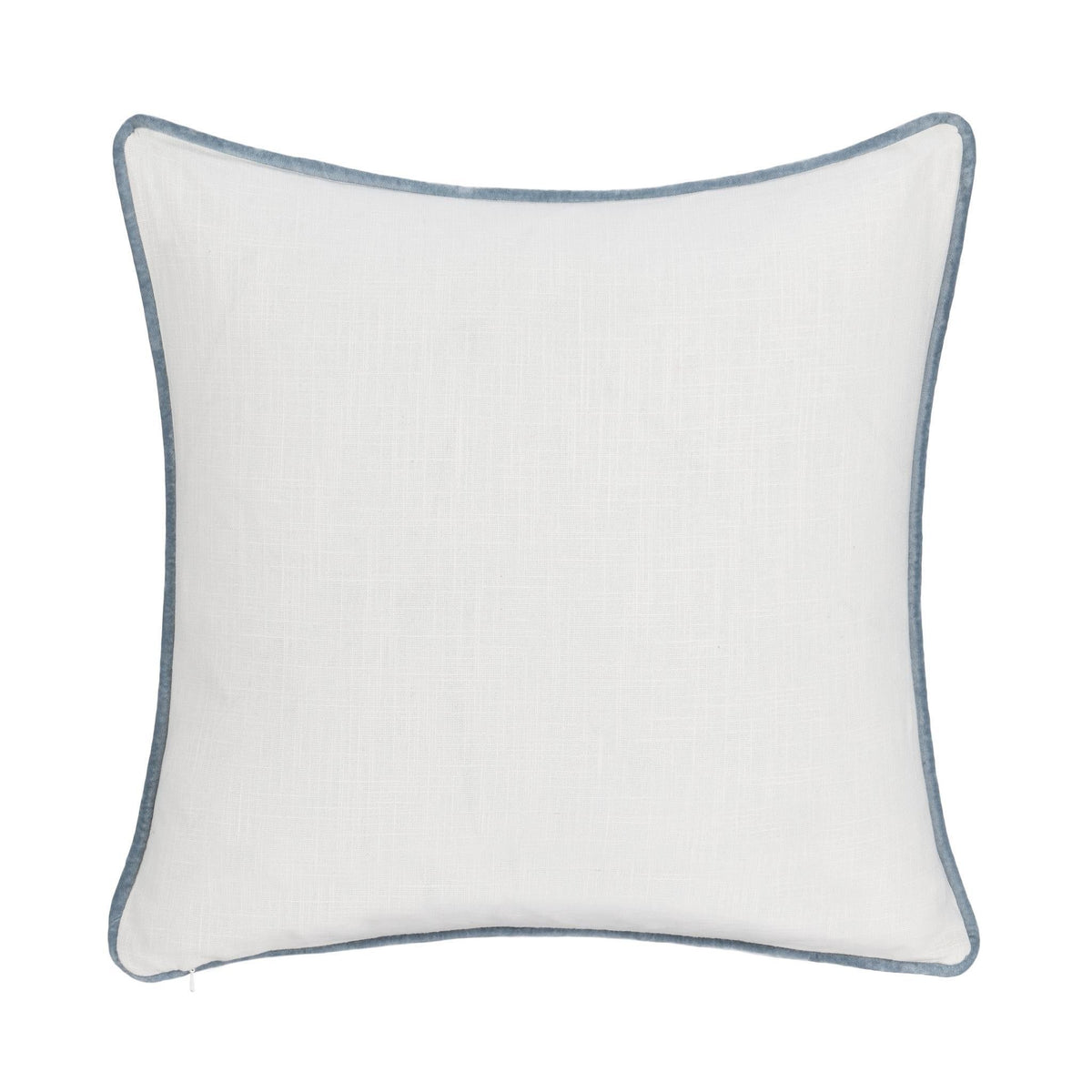 Square decorative pillow in off-white fabric with blue piping