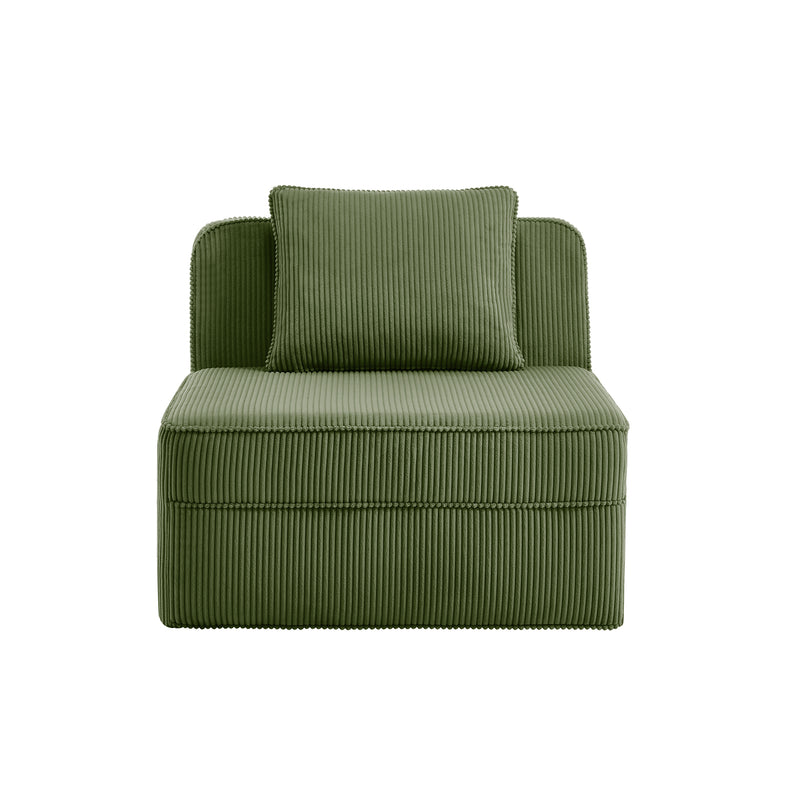 Martha Armless Sofa with Pillow - Green Corduroy