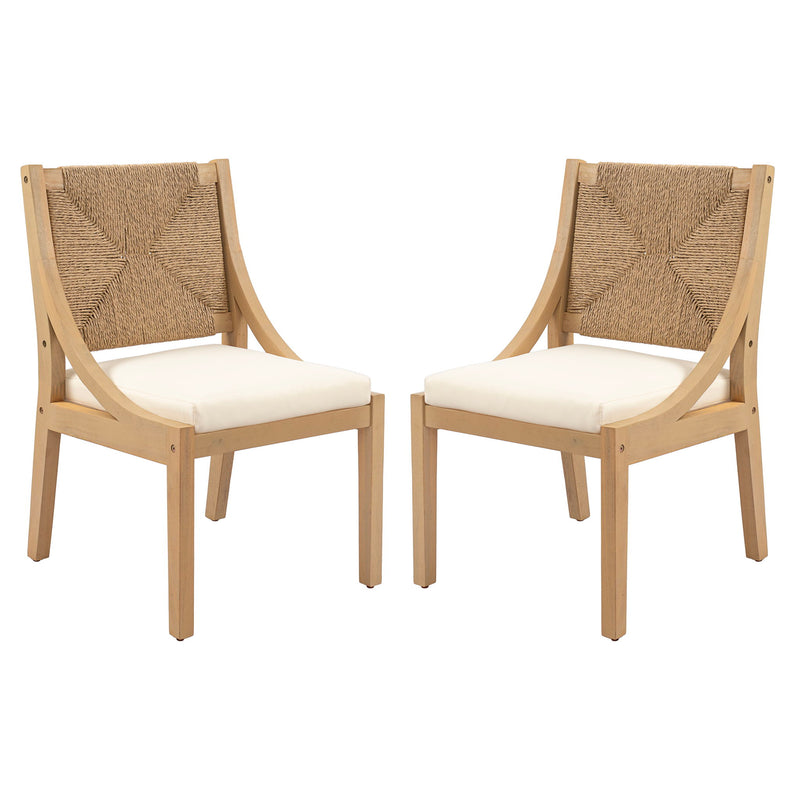 Armless Dining Side Chair, Indoor Outdoor (Set of 2) - Cream / Light Teak / Natural