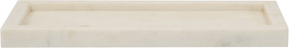 Beige rectangular marble tray with raised border and shallow center
