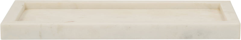 Beige rectangular marble tray with raised border and shallow center