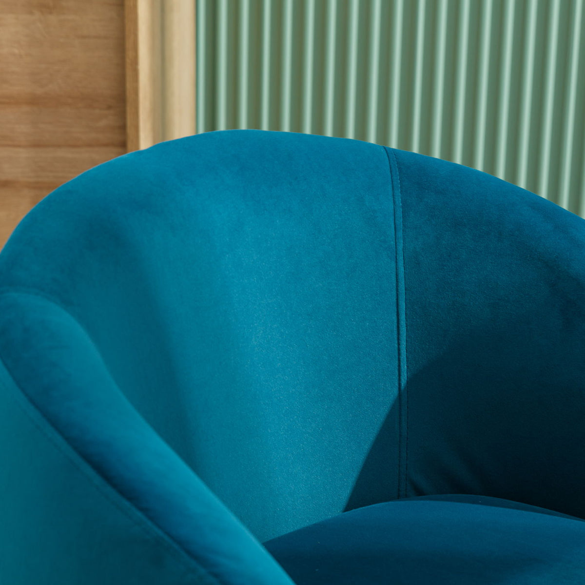 Velvet Fabric Swivel Accent Armchair Barrel Chair With Powder Coating Metal Ring