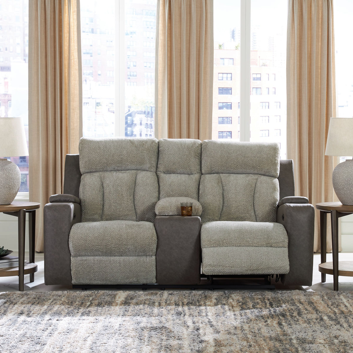 WhipLash - Sisal - Power Reclining Loveseat With Console / Adj Headrest