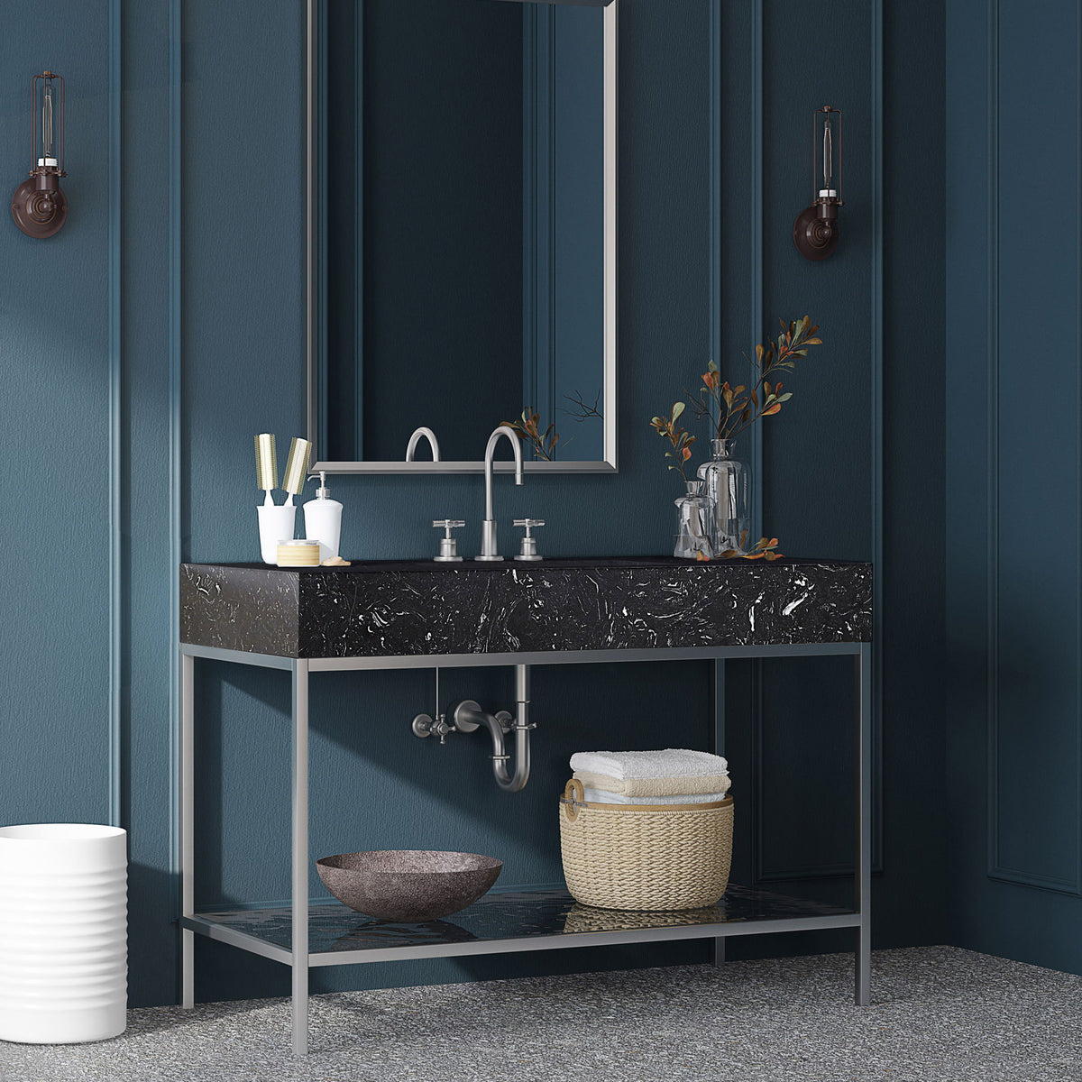 Marmo - Engineered Marble Bathroom Vanity With Chrome Base