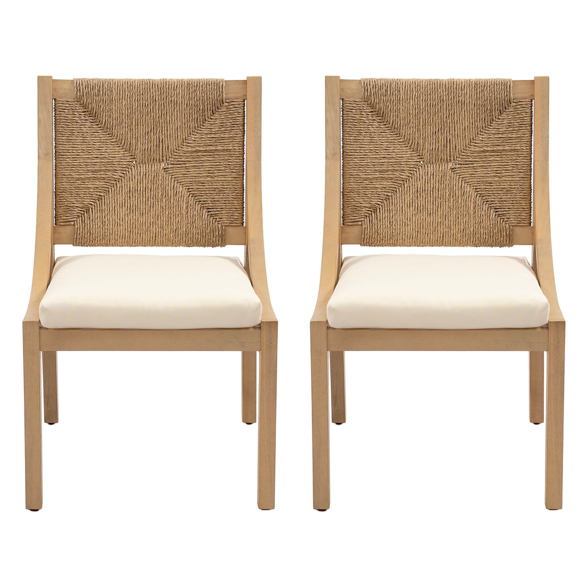 Armless Dining Side Chair, Indoor Outdoor (Set of 2) - Cream / Light Teak / Natural