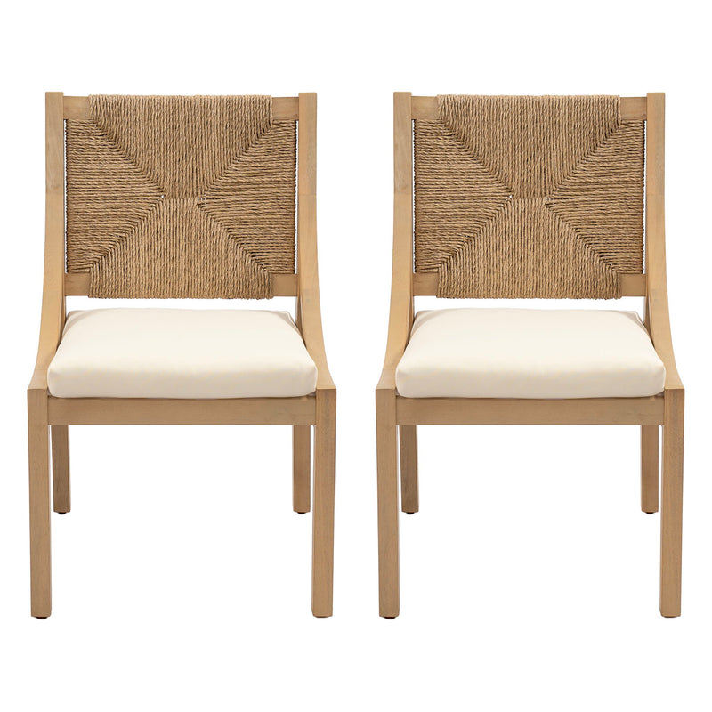 Armless Dining Side Chair, Indoor Outdoor (Set of 2) - Cream / Light Teak / Natural