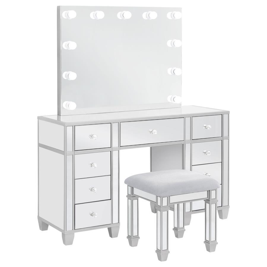 Allora - 9-Drawer Vanity Set With Lighting - Metallic Silver