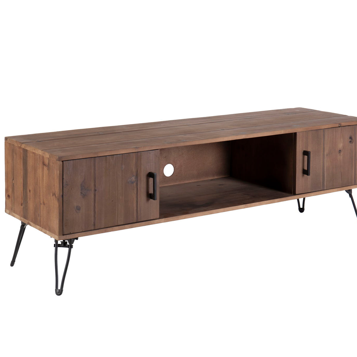 Industrial Style Reclaimed Wood Media TV Stand With Storage Cabinet For Living Media Room - Natural