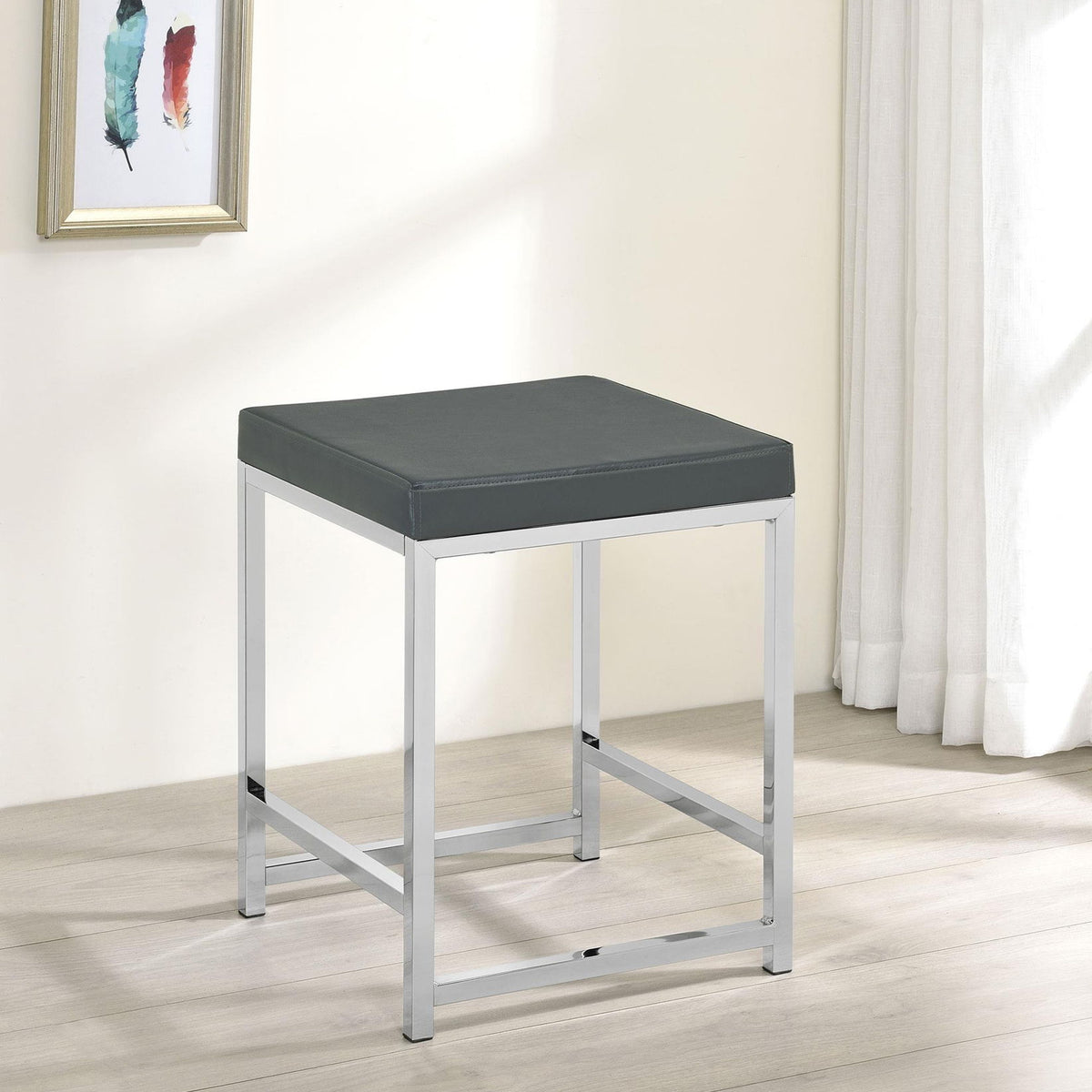 Afshan Upholstered Square Padded Vanity Stool Chrome