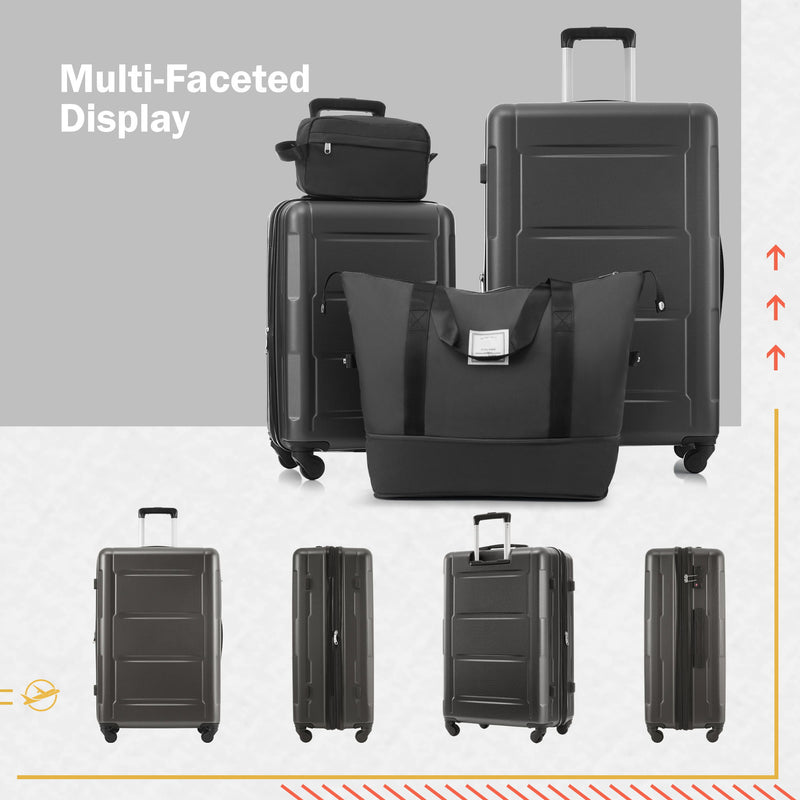 2-piece ABS luggage set in dark gray with two spinner suitcases and black zip duffel bag