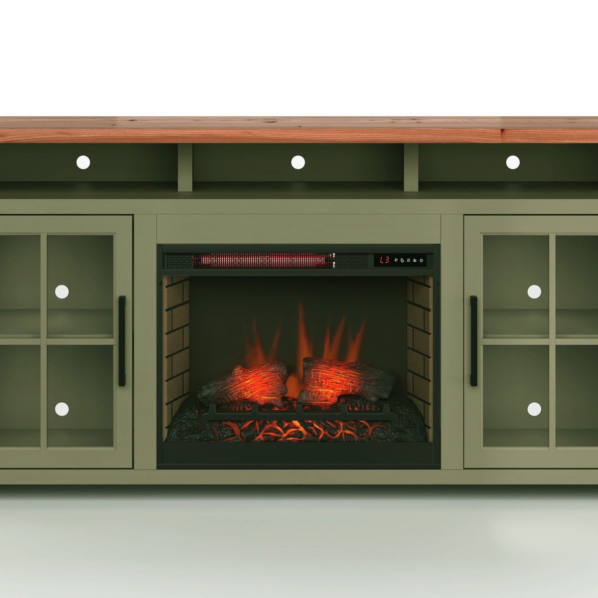 Vineyard - 74" Fireplace TV Stand Console For TVs Up To 85" - Sage Green And Fruitwood