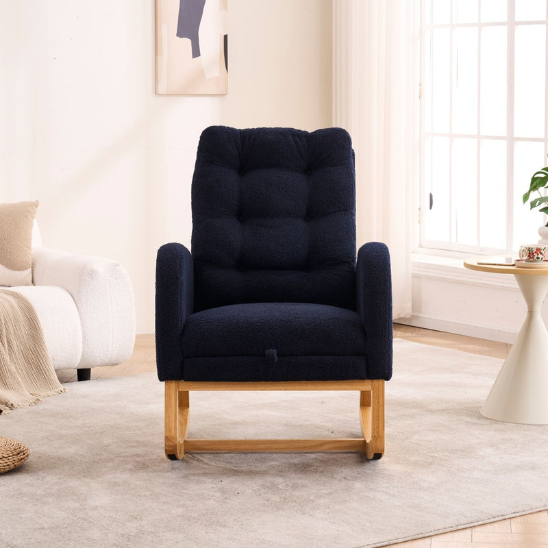 Ly-5104 - Accent Rocking Chair With Footrest & Storage Pocket For Living Room - Blue