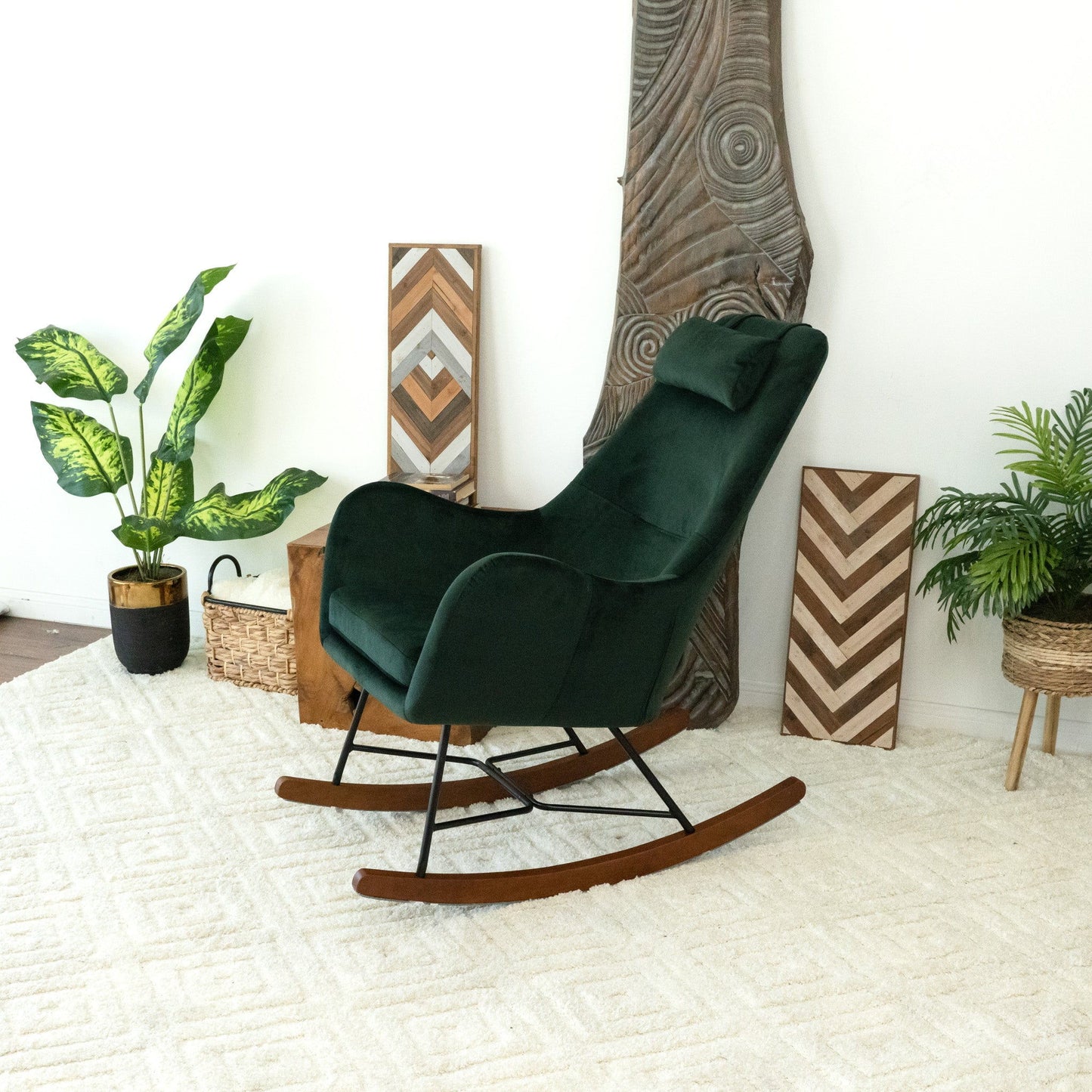 Chel - Mid-Century Modern Velvet Rocking Chair