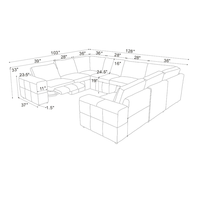 Upholstered Large Arms Sectional With Recliner Seats