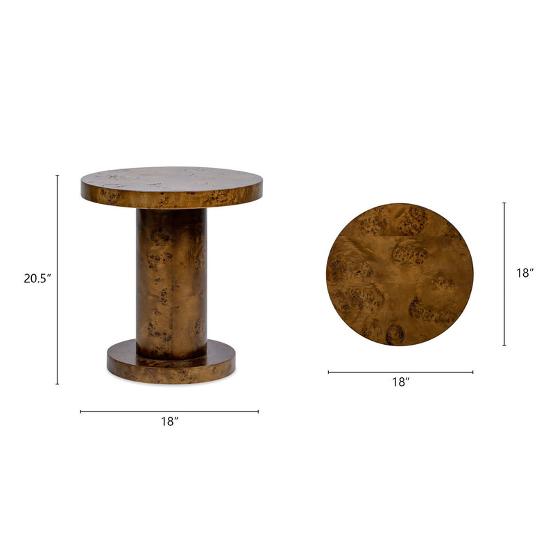 Bolin - Round Pillar Burl Accent Side Table - Walnut Brown
