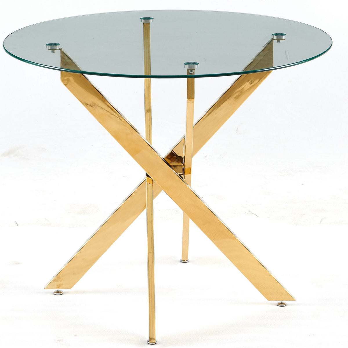 Dining Table With Cross Metal Leg And Tempered Glass, Modern Space Saving Kitchen Table For Living Room