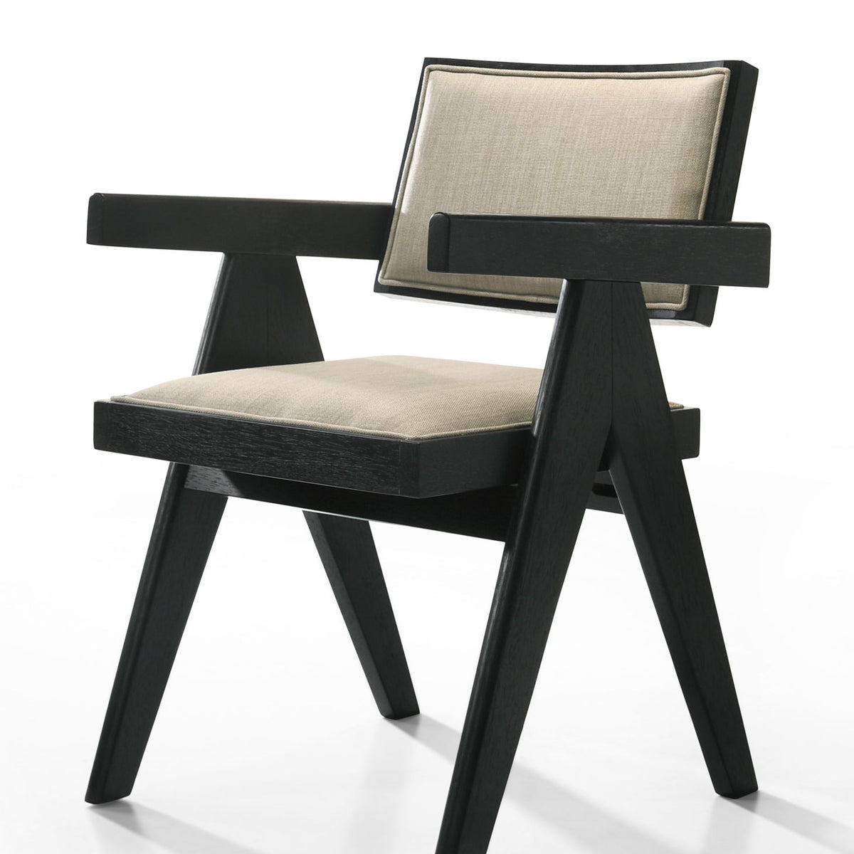 Jasper - Dining Arm Chairs With Upholstered Seat (Set of 2) - Ebony Black / Beige