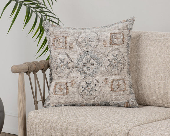 Gray geometric 22x22 in throw pillow, woven multi-tone square front