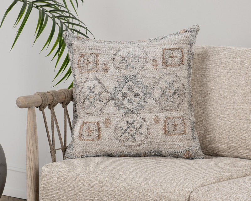 Gray geometric 22x22 in throw pillow, woven multi-tone square front