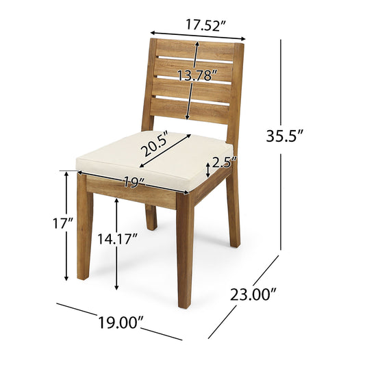 Outdoor Armless Dining Chair With Cushions (Set of 2) - Natural / Beige