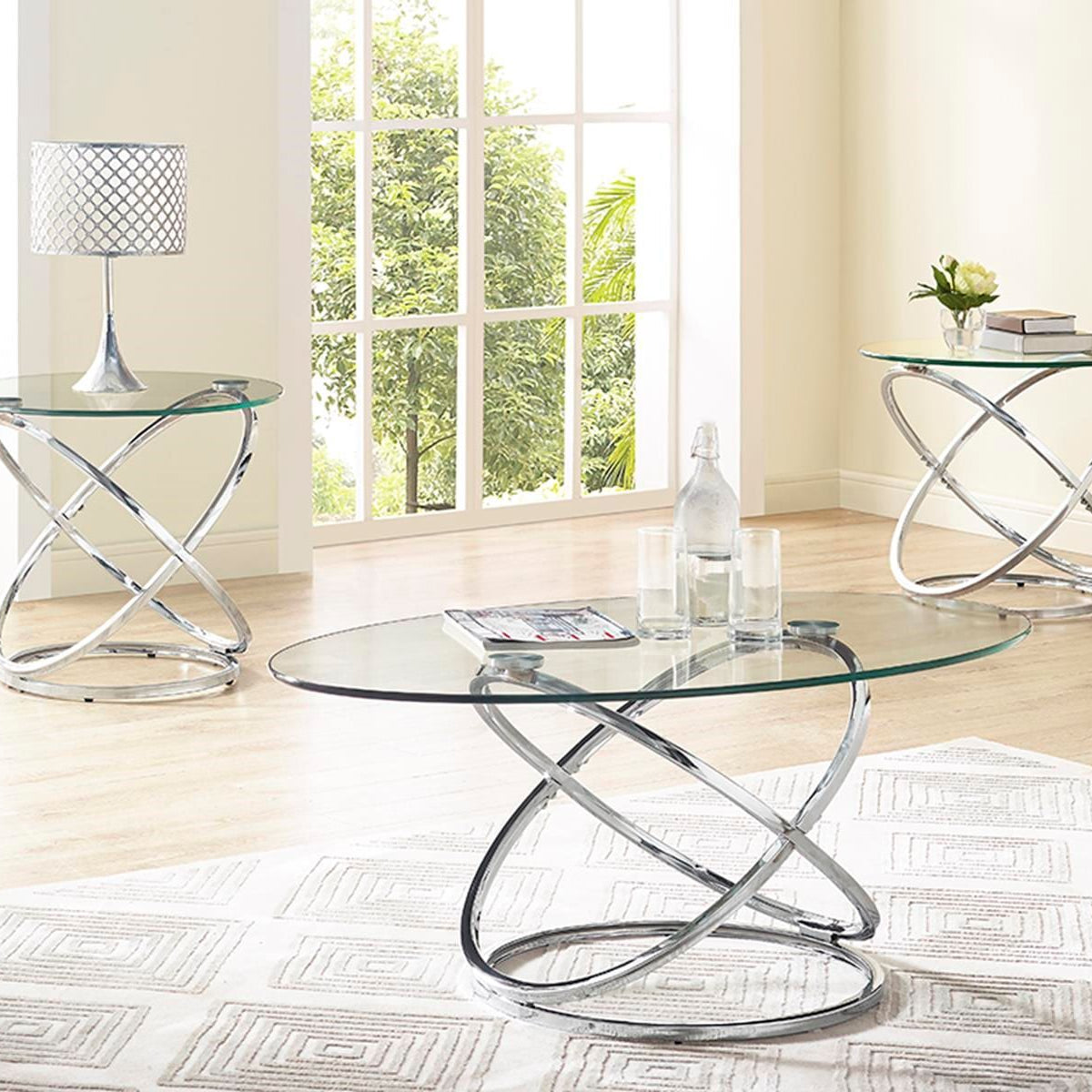 Modern Contemporary Cocktail Table Set - Chrome