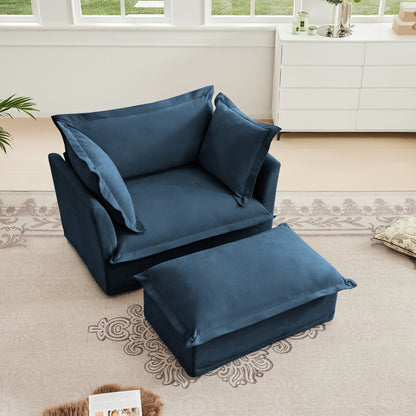 Set of 2 Slipcovered Chenille Armchairs - Blue Chenille