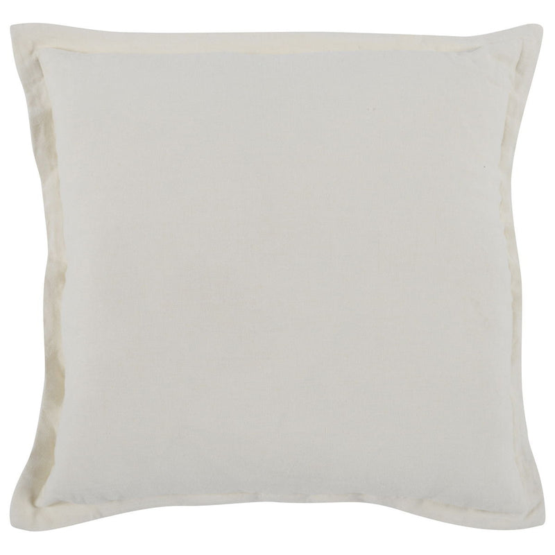 Square ivory pillow with clean linen-like texture and overlocked edges