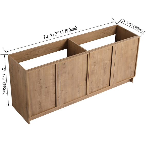 Freestanding bathroom vanity cabinet with measurements shown on the side panel