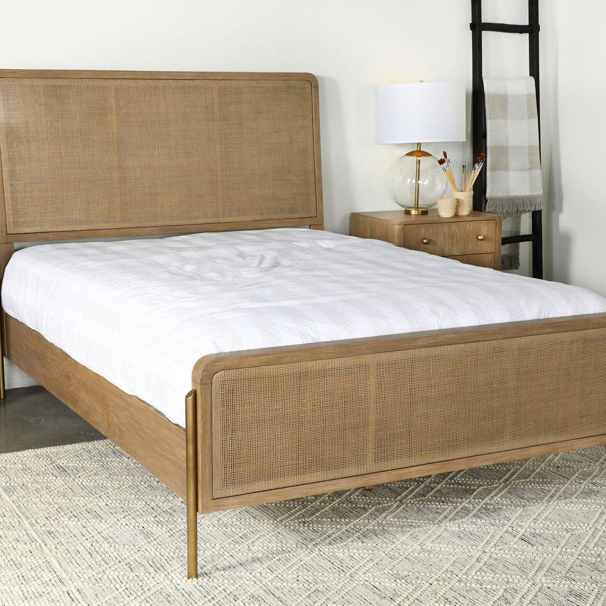 Arini Rattan Queen Panel Bed Sand Wash and Natural Cane